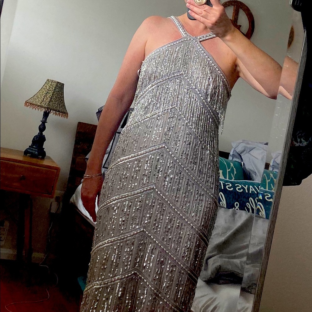 Great Gatsby Silver Sequin and beaded dress at 8
